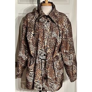 Bernardo 90’s Womens Leopard Print Silk Full Zip Cinched Waist Lined Jacket Sz M